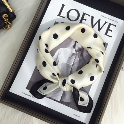 杭州丝绸女春秋季波点真丝桑蚕丝丝巾围巾53cm小方巾OL装饰小领巾