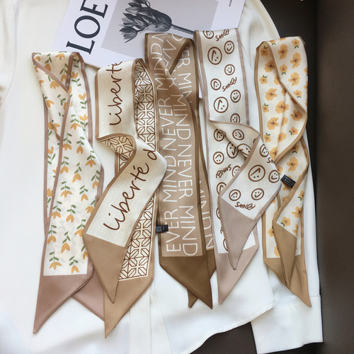 卡其裸色系丝巾领巾绑包包飘带