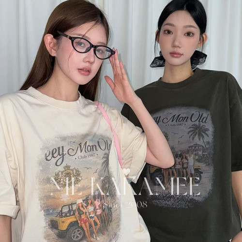 ME KAKAMEE-海岛彩喷重工水洗短袖T恤（含100棉料）(单卖短袖)S52