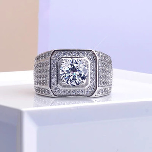 进口D色莫桑石钻戒豪镶满天星男款戒指婚戒S925银镀铂金情侣求婚