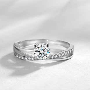 进口D色莫桑石钻戒交叉镶嵌繁星款女戒指婚戒S925银镀铂金情侣戒