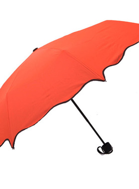 橙色黄色拱形公主伞蕾丝三折折叠女加强防晒黑胶彩胶太阳伞晴雨伞