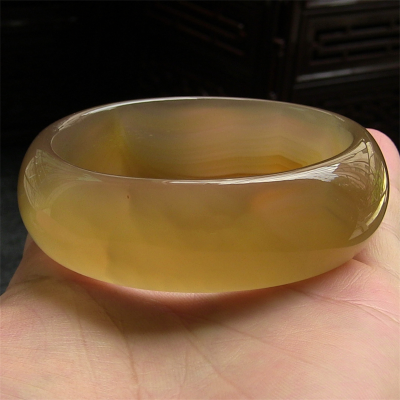 天然巴西玛瑙手镯/加宽加厚/蜜糖色玉髓/原色无优化/水润通透1744
