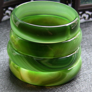 天然绿玛瑙手镯/经典宽条薄款/精美纹理/瑕疵品玉髓No:82