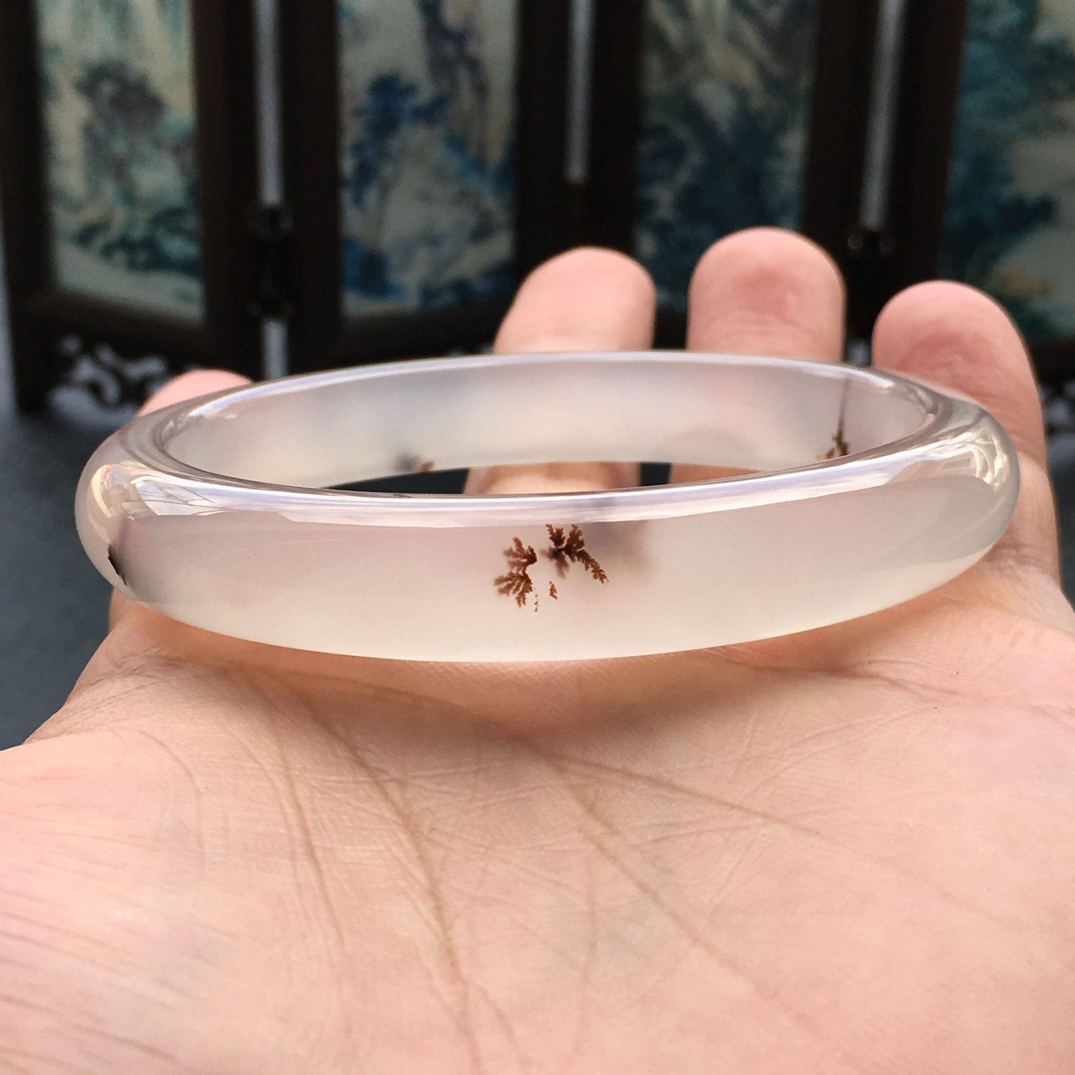 天然巴西玛瑙手镯/秀细加厚款/灵性水草花/水润通透/送礼佳品