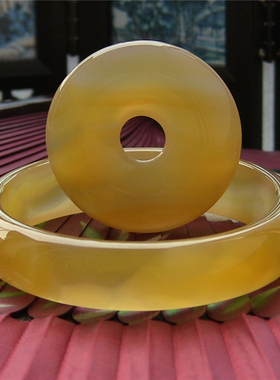 组合天然巴西加宽蜜糖色玛瑙手镯