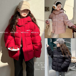 童乐鱼2024冬新款 连帽保暖羽绒服外套2017 女童中大童90白鸭绒童装