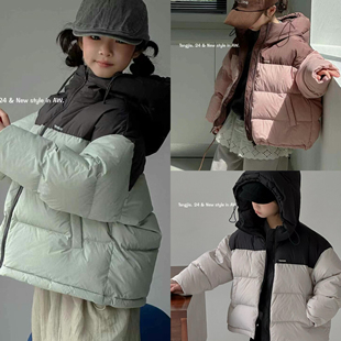 唐家童装2024冬款男女童韩版瑭伽撞色儿童保暖羽绒服白鸭绒28085