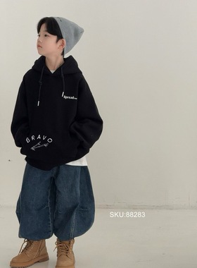 布芮欧2025秋冬新款男女童一体绒连帽卫衣儿童休闲保暖上衣88283