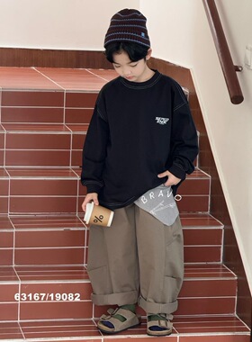 布芮欧2025秋季新款儿童装洋气韩版长袖T恤男童休闲打底衫潮63167