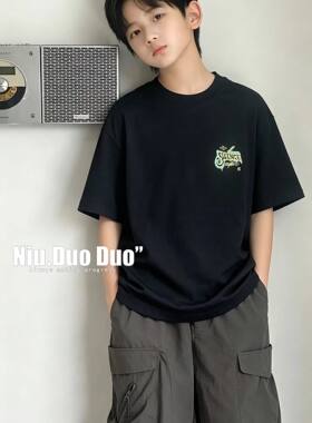 牛哆哆2026夏季新款男童韩版夜光字母短袖T恤儿童百搭上衣潮65251