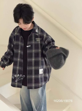 布芮欧2025秋季新款儿童装洋气韩版格子外套男女童衬衫上衣16206
