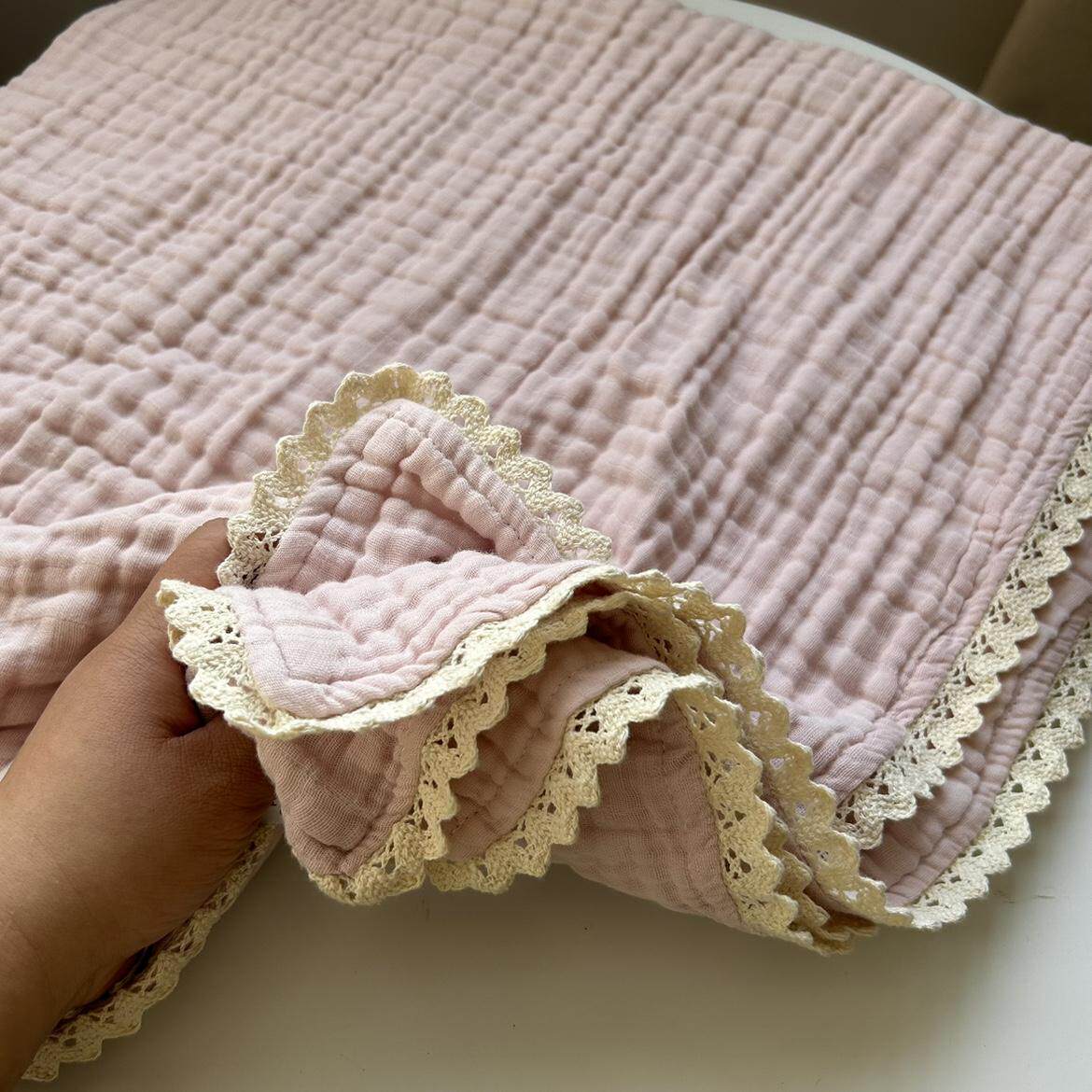 外mao订单剩余纯棉纯色纱布被浅灰粉色带纯棉花边120*120cm六层,床上用品,休闲毯/毛毯/绒毯,淘宝优惠券,粉丝福利购,淘宝优惠卷