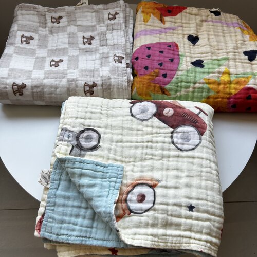 外mao剩余纯棉六层纱布数码印染AB面纱布盖被包被浴巾吸汗透气