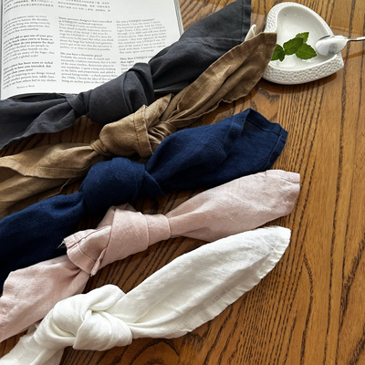 法式纯亚麻手帕茶巾小毛巾擦手巾纯色带挂绳两条装北欧风微瑕疵