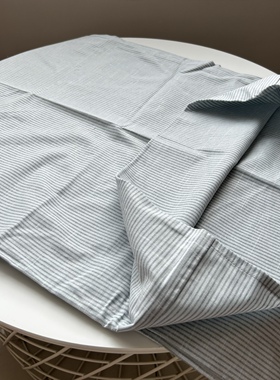 简约灰蓝色条纹信封式纯棉平纹枕套一对/两只装