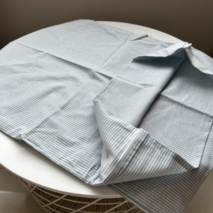 简约灰蓝色条纹信封式纯棉平纹枕套一对/两只装