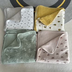 ins纯棉四层纱布被盖毯柔软透气吸汗空调毯夏季 儿童宝宝婴儿卡通
