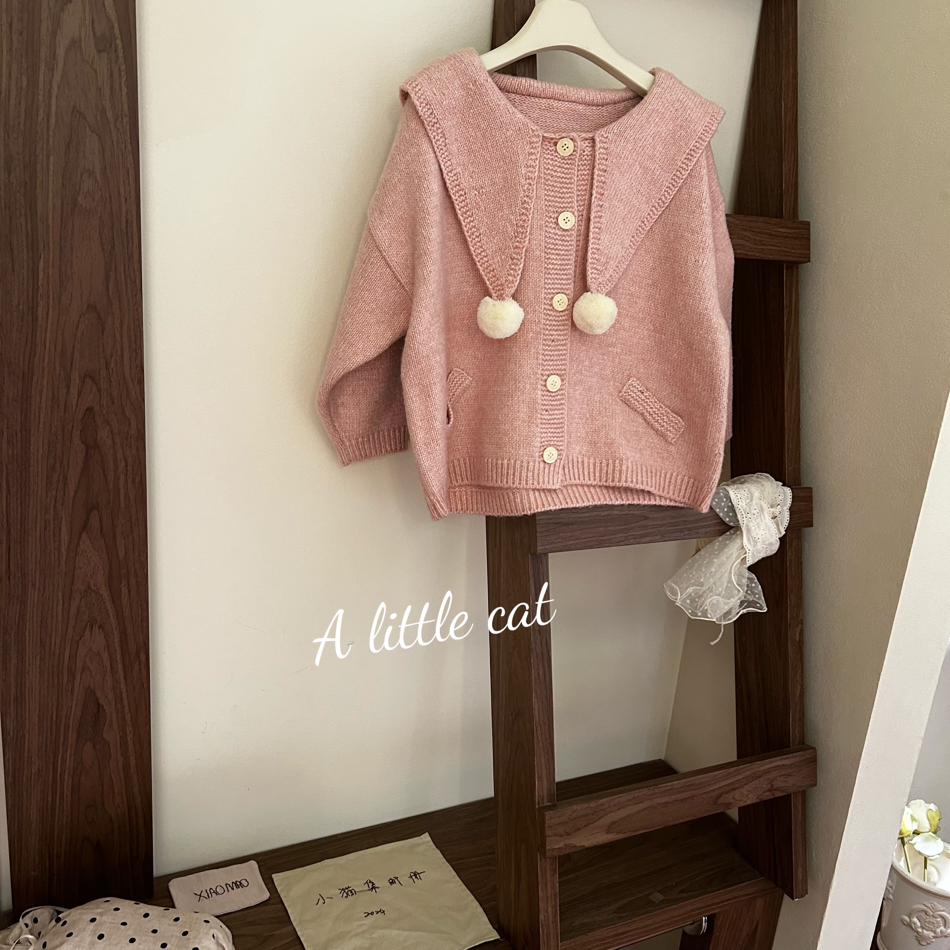 女童毛衣开衫2025春新款小女孩翻领小香风毛衣外套加厚