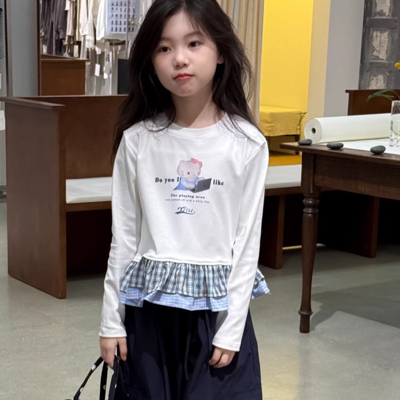女童长袖t恤2025新款韩版洋气儿童装小女孩纯棉7打底衫8上衣9岁潮