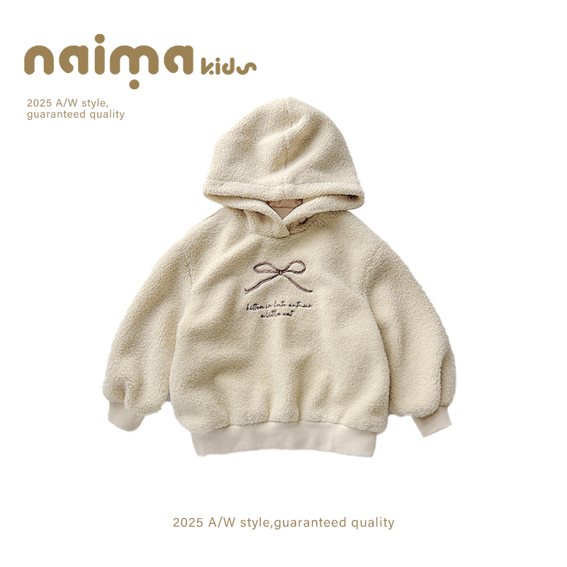 女童加绒连帽卫衣2025冬季新款儿童可爱上衣宝宝洋气百搭毛衫