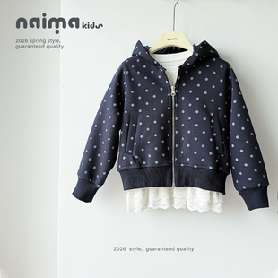 女童外套春款2026新款韩版洋气中大儿童装女孩连帽卫衣长袖上衣潮