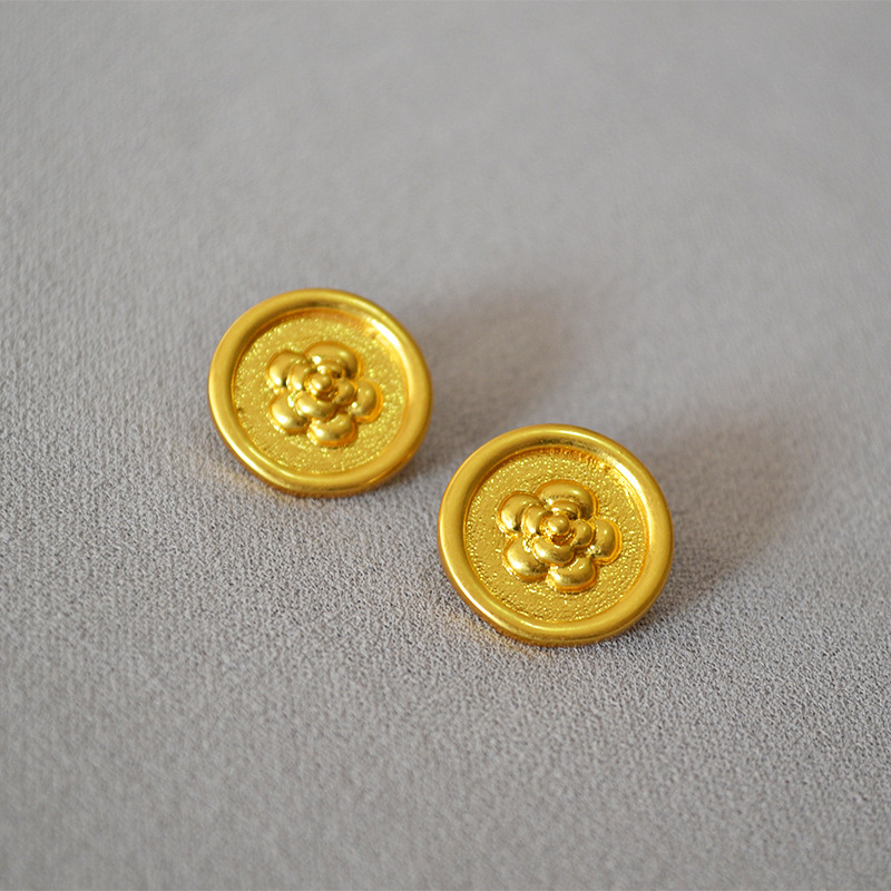 法式黄铜镀金山茶花s925银针