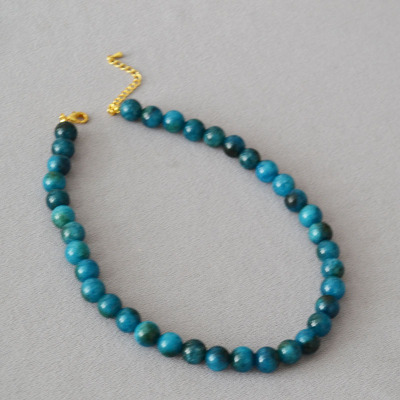 欧美新款小众复古大颗磷灰石圆珠圆珠个性时尚气质简约项链锁骨