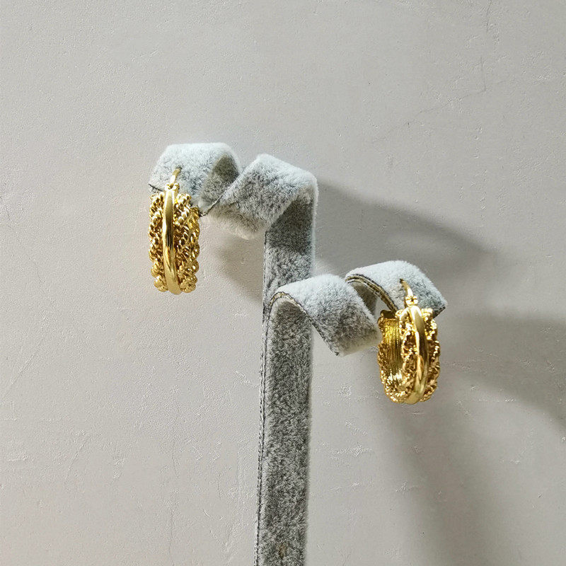 欧美圆圈麻花绳结镀金耳环时尚简约百搭气质优雅复古风饰品耳钉女