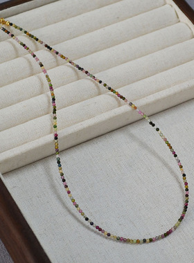 法式小众优雅糖果彩色2mm碧玺极细真石串珠轻奢高级感项链锁骨链