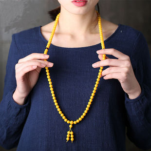 蜜蜡佛珠念珠手珠手串男款女士鸡油黄老蜜毛衣链手链情侣项链琥珀