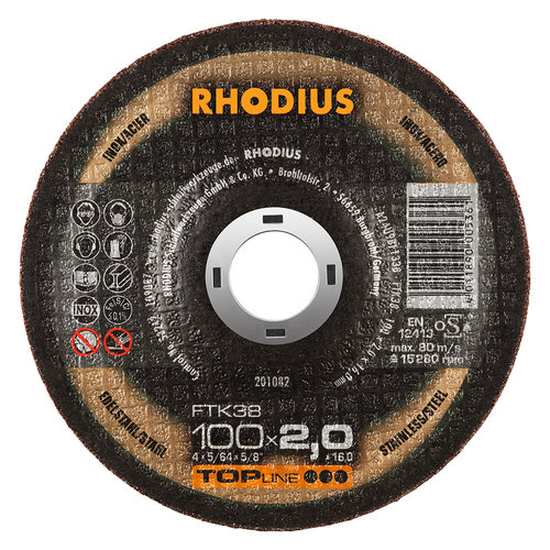 德国RHODIUS进口罗迪斯高速切割片不锈钢用FTK38 100*2*16