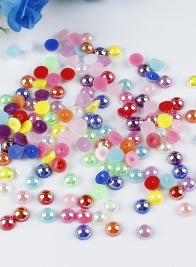 仿珍珠子散珠半圆平底圆形珠AB镀彩8mm半面贴片diy饰品手工蝴蝶结