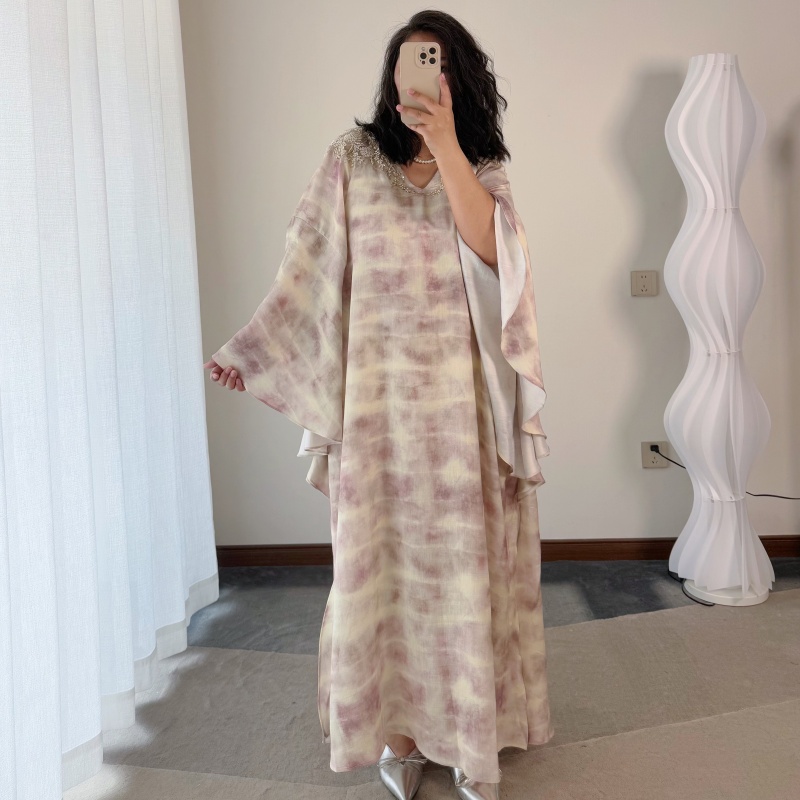 DARONG新中式晕染连衣裙荷叶边