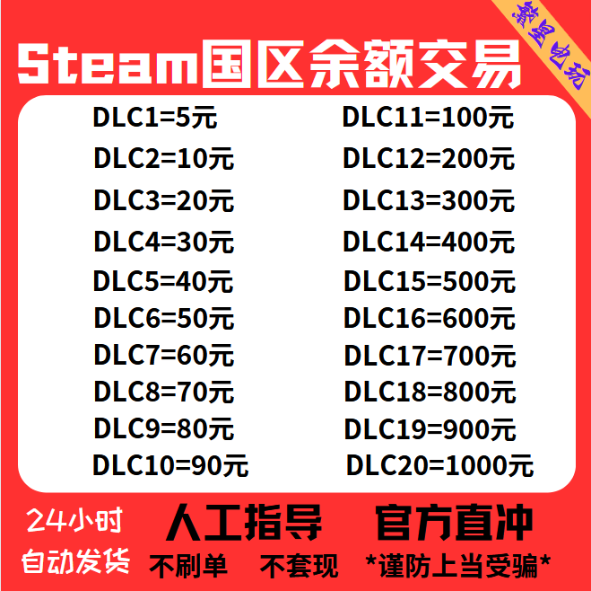 Steam国区余额交易钱包充值卡