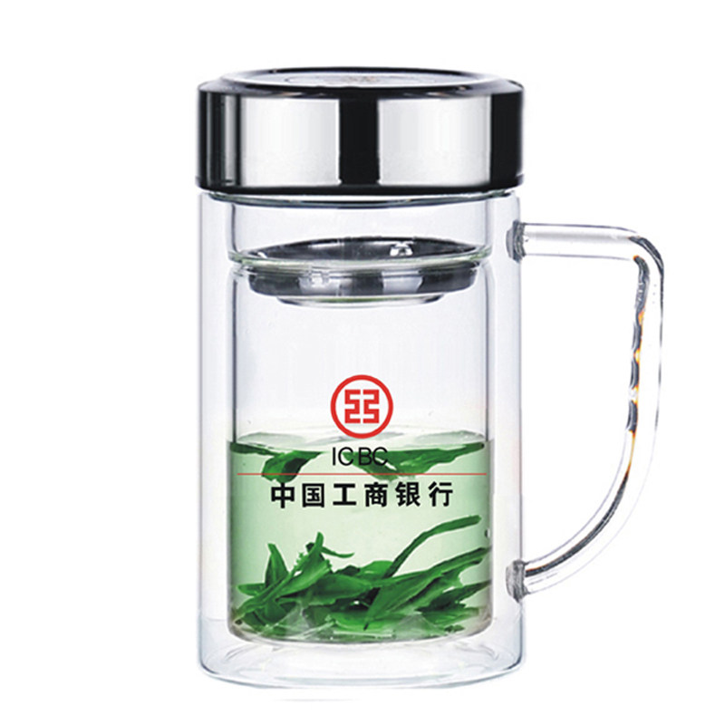 带柄双层玻璃杯广告杯子企业定制定做办公礼品杯水杯茶杯印字logo