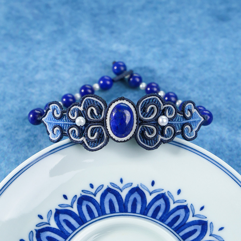 栖石原创中级编绳教程青花系列蕉叶编绳手链饰品手工编绳首饰