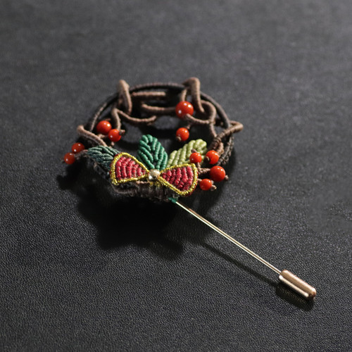 栖石原创圣诞花环胸针编绳绕线