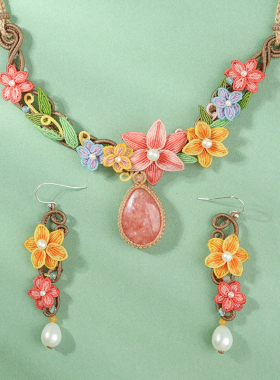 栖石原创中级编绳教程花开半夏编绳红纹石项链饰品手工编绳首饰