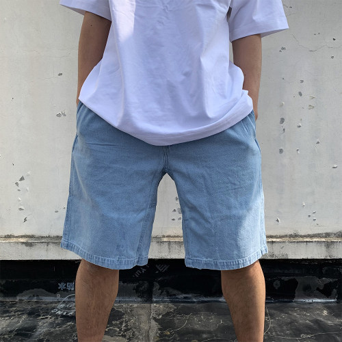 街头浅蓝水洗牛仔短裤cleanfit美式嘻哈夏季基础宽松平替五分裤潮