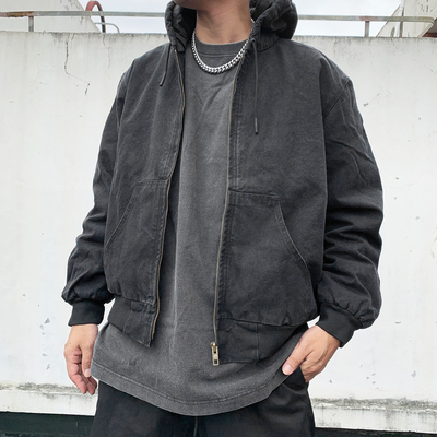 重磅加厚帆布水洗底特律工装夹克Kanye外套同款侃爷拉链夹棉阔型