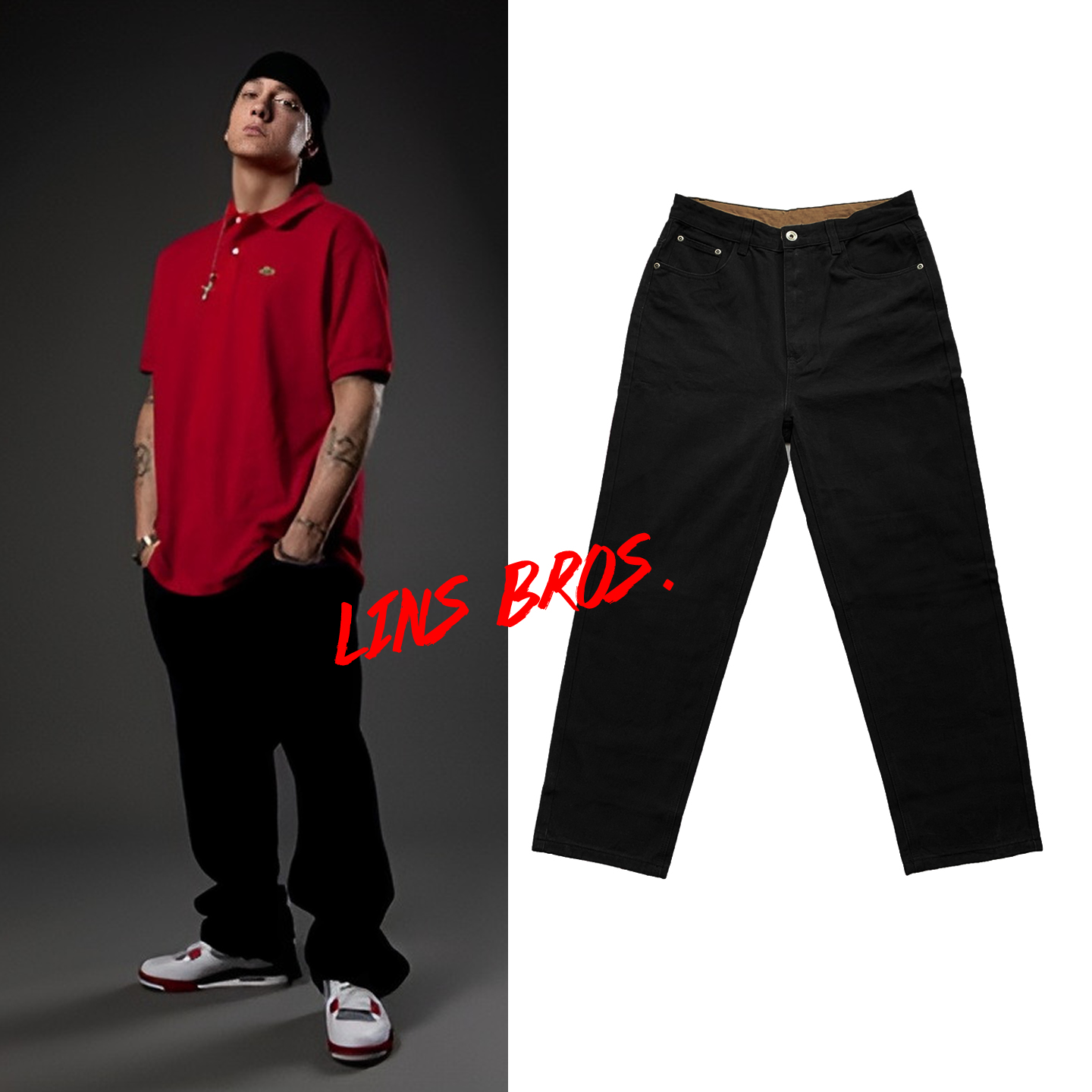 EMINEM同款纯黑牛仔裤阿姆嘻哈宽松老学校复古HIPHOP OLD SCHOOL