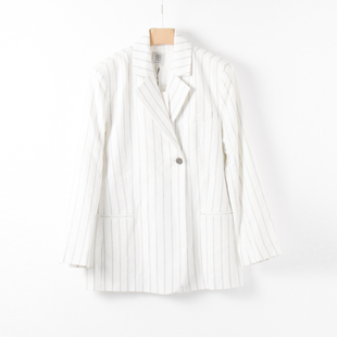 出北欧 大货样 女士 OL风棉麻竖条纹西服外套58393