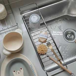 厨房用304不锈钢水槽置物架果蔬碗盘海绵伸缩沥水架 store Fish
