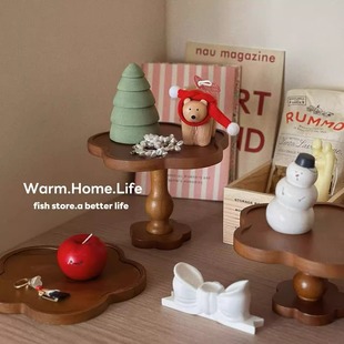 法式 store 复古花边木质盘香薰蜡烛高脚托盘置物托 Fish