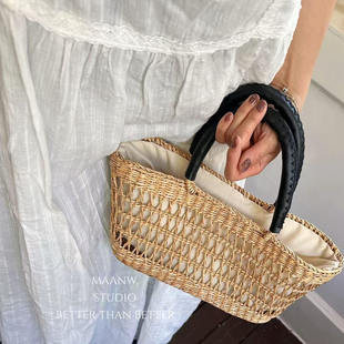 maanw 出日本ins草编包夏季黄草包沙滩包女士手提包拍照道具