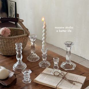 ins透明玻璃烛台摆件家用浪漫烛光晚餐香薰杆蜡烛台 store Fish