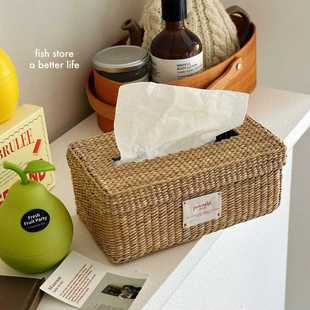 maanw草编纸巾盒客厅茶几桌面收纳抽纸盒编织创意 store Fish