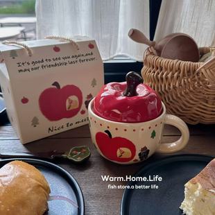 复古红苹果圣诞马克杯带盖勺咖啡杯牛奶杯节日礼物 store Fish