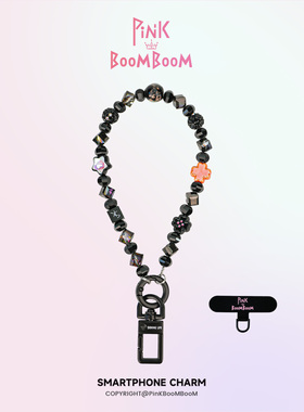 原创黑色啾啾陶瓷水晶高级感手机链挂绳手腕手机壳链条钥匙扣挂饰